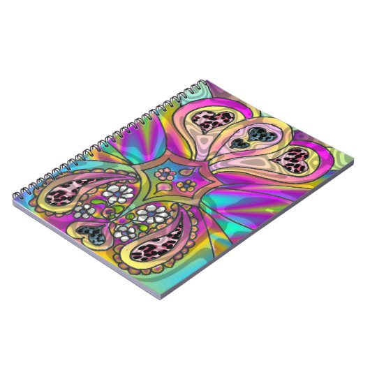 Retro 60er Psychedelic Hearts Blume Notebook Notizblock (Linke Seite)