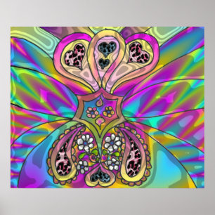 Retro 60er Psychedelic Hearts Blume Print Poster