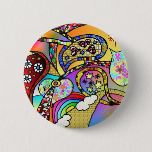 Retro 60er Psychedelic Hearts Paisley Gifts Appare Button