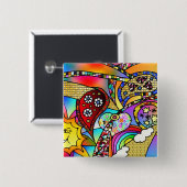 Retro 60er Psychedelic Hearts Paisley Gifts Appare Button (Vorne & Hinten)