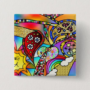 Retro 60er Psychedelic Hearts Paisley Gifts Appare Button
