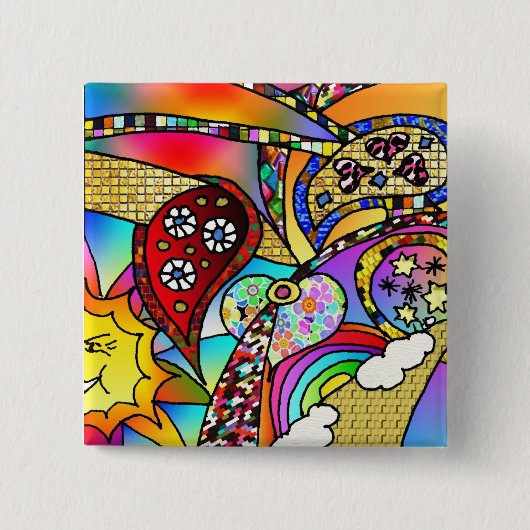 Retro 60er Psychedelic Hearts Paisley Gifts Appare Button (Vorderseite)