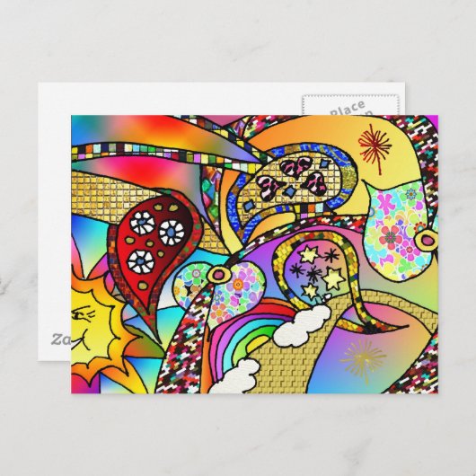 Retro 60er Psychedelic Hearts Paisley Gifts Appare Postkarte (Vorne/Hinten)