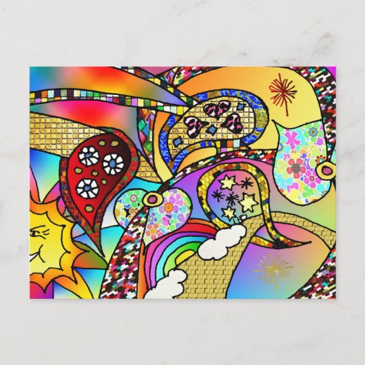 Retro 60er Psychedelic Hearts Paisley Gifts Appare Postkarte (Vorderseite)