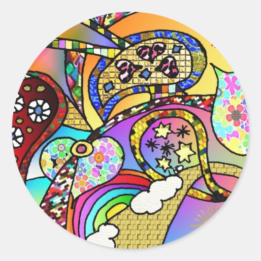 Retro 60er Psychedelic Hearts Paisley Gifts Appare Runder Aufkleber (Vorderseite)