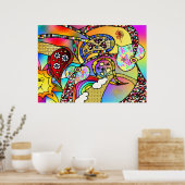 Retro 60er Psychedelic Hearts Paisley Print Poster (Küche)