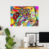 Retro 60er Psychedelic Hearts Paisley Print Poster (Heimbüro)