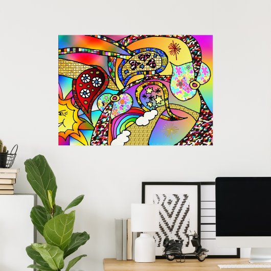 Retro 60er Psychedelic Hearts Paisley Print Poster (Heimbüro)