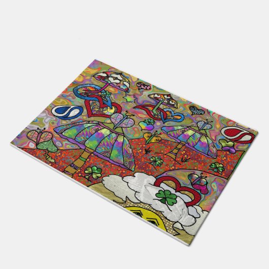 Retro 60er Psychedelic Magic Mushroom Door Mat Fußmatte (Schrägansicht)