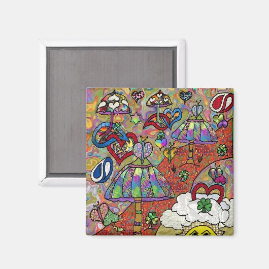 Retro 60er Psychedelic Magic Mushroom Magnet (Vorderseite/Rückseite)