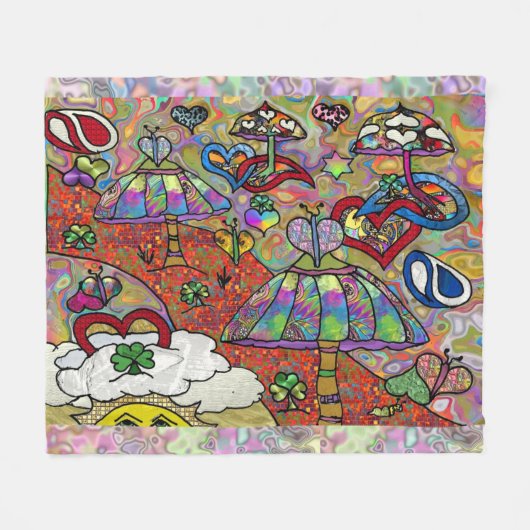 Retro 60er Psychedelic Magic Mushrooms Blanket Fleecedecke (Vorderseite (Horizontal))