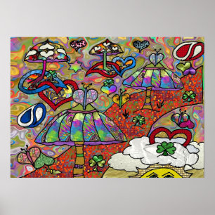 Retro 60er Psychedelic Magic Mushrooms Print Poste Poster