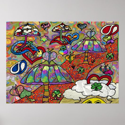 Retro 60er Psychedelic Magic Mushrooms Print Poste Poster (Vorne)