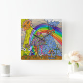 Retro 60er Psychedelic Magic Mushrooms Wall Clock Quadratische Wanduhr (Zuhause)