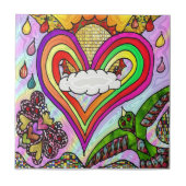 Retro 60er Psychedelic Rainbow Heart Tile Fliese (Vorderseite)