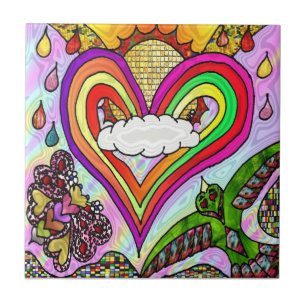 Retro 60er Psychedelic Rainbow Heart Tile Fliese