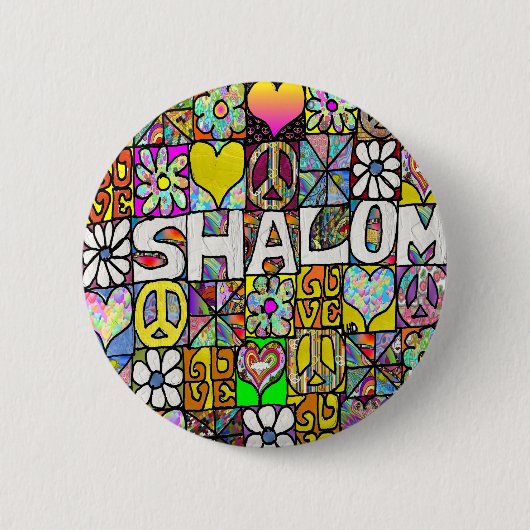 Retro 60er Psychedelic Shalom LIEBE Apparel Gesche Button (Vorderseite)