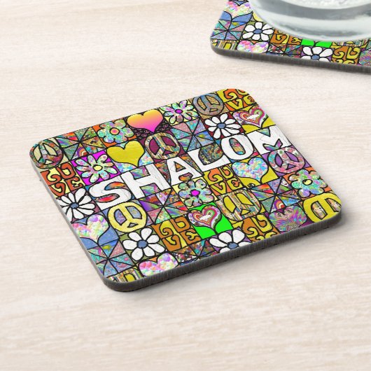 Retro 60er Psychedelic Shalom LIEBE Getränkeuntersetzer (Linke Seite)