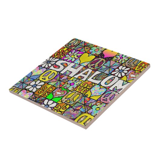 Retro 60er Psychedelic Shalom LIEBE Keramik Tile Fliese (Seite)