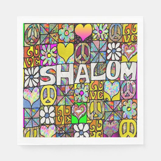 Retro 60er Psychedelic Shalom LIEBE Paper Napkins Serviette (Vorderseite)