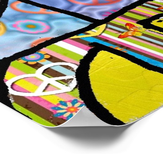 Retro 60er Psychedelic Shalom LIEBE Print Poster (Ecke)