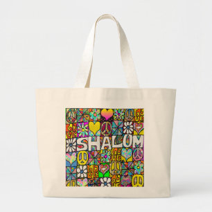 Retro 60er Psychedelic Shalom LIEBE Tote Bag Jumbo Stoffbeutel