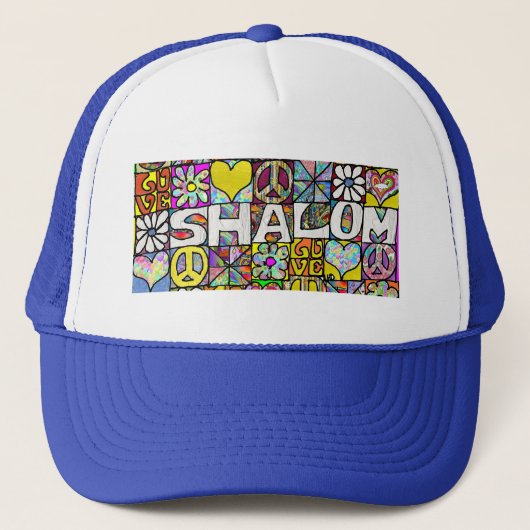 Retro 60er Psychedelic Shalom LIEBE Trucker Hat Truckerkappe (Vorderseite)