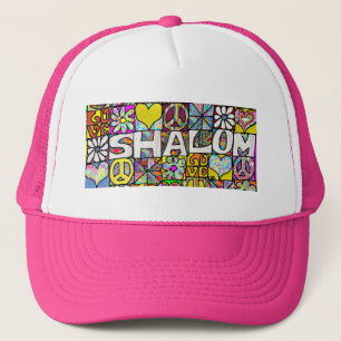 Retro 60er Psychedelic Shalom LOVE Trucker-Mütze Truckerkappe