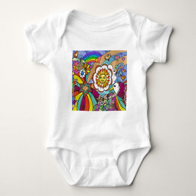 Retro 60er Psychedelic Sunshine Eagle Apparel Gesc Baby Strampler (Vorderseite)