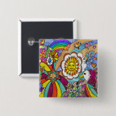 Retro 60er Psychedelic Sunshine Eagle Apparel Gesc Button (Vorne & Hinten)