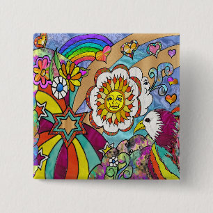 Retro 60er Psychedelic Sunshine Eagle Apparel Gesc Button