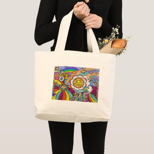 Retro 60er Psychedelic Sunshine Eagle Apparel Gesc Jumbo Stoffbeutel (Vorderseite (Produkt))