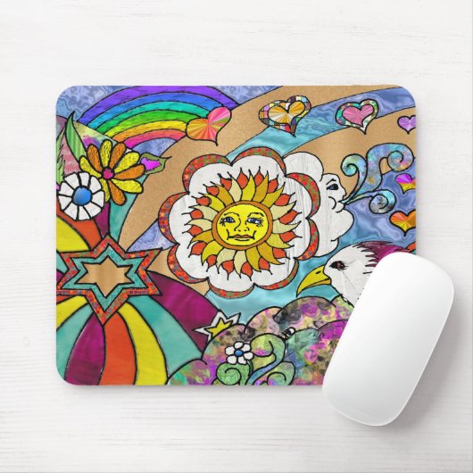 Retro 60er Psychedelic Sunshine Eagle Apparel Gesc Mousepad (Mit Mouse)