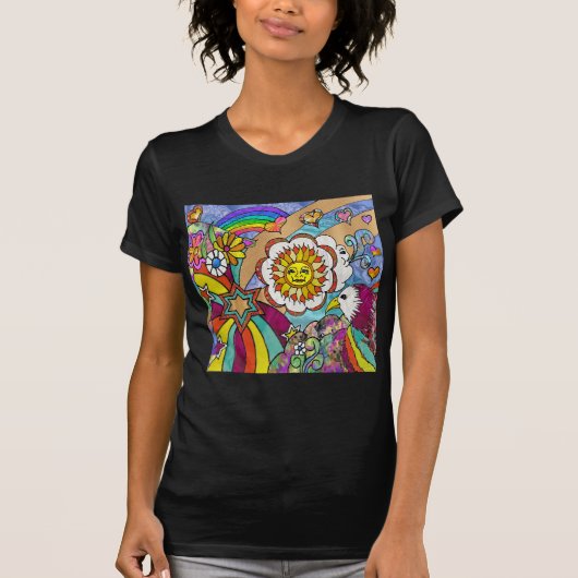 Retro 60er Psychedelic Sunshine Eagle Apparel Gesc T-Shirt (Vorderseite)