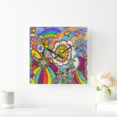 Retro 60er Psychedelic Sunshine Eagle Clock Quadratische Wanduhr (Zuhause)