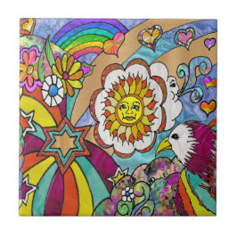 Retro 60er Psychedelic Sunshine Eagle Keramik Tile Fliese