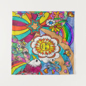 Retro 60er Psychedelic Sunshine Eagle Wandteppich (Vorderseite (Horizontal))