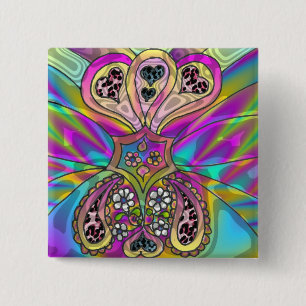 Retro 60er psychedelische Herzen Blumen Geschenke  Button