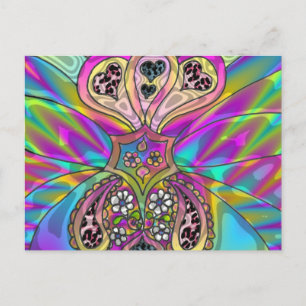 Retro 60er psychedelische Herzen Blumen Geschenke Postkarte
