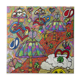 Retro 60er psychedelische Zauberpilze Keramikflies Fliese