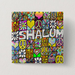 Retro 60er psychedelisches Shalom LIEBE Button