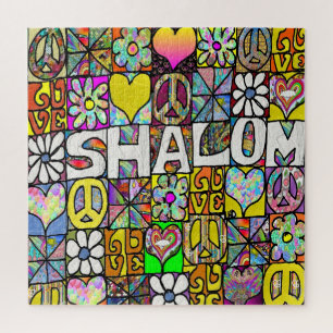 Retro 60er psychedelisches Shalom-LIEBE-Quadrat Puzzle