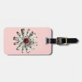 Retro 60er Red Dot Dotted Daisy Blume Rosa Gepäckanhänger (Vorderseite horizontal)