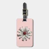 Retro 60er Red Dot Dotted Daisy Blume Rosa Gepäckanhänger (Vorderseite vertikal)
