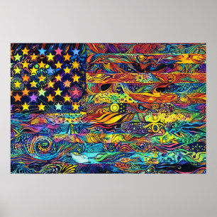 Retro 60er US-amerikanische Flagge psychedelische  Poster