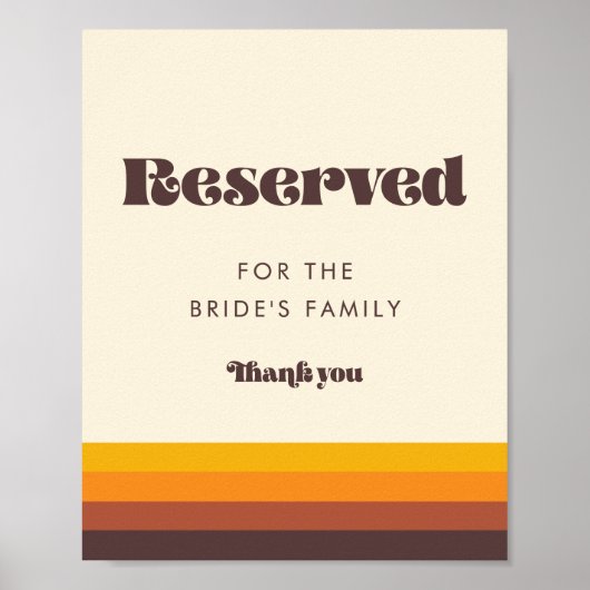 Retro 60er Vintage Hochzeit vorbehaltenes Zeichen Poster (Vorne)