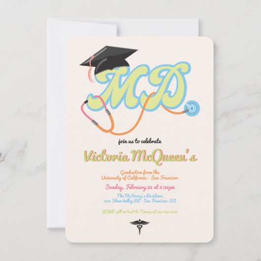 Retro 60's 70's Doctor MD Abschluss Einladung (Vorderseite)