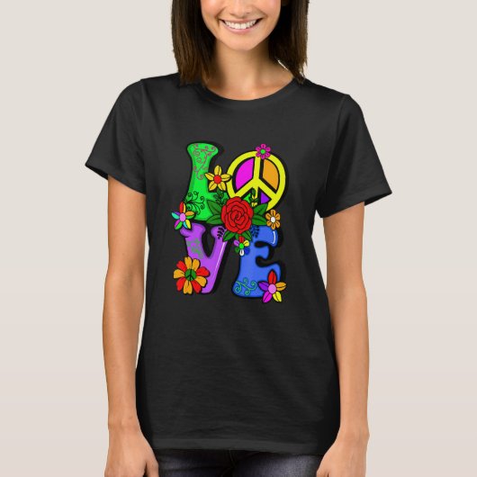 Retro 60's 70's Flower Power Hippy  Groovy Love Pe T-Shirt (Vorderseite)