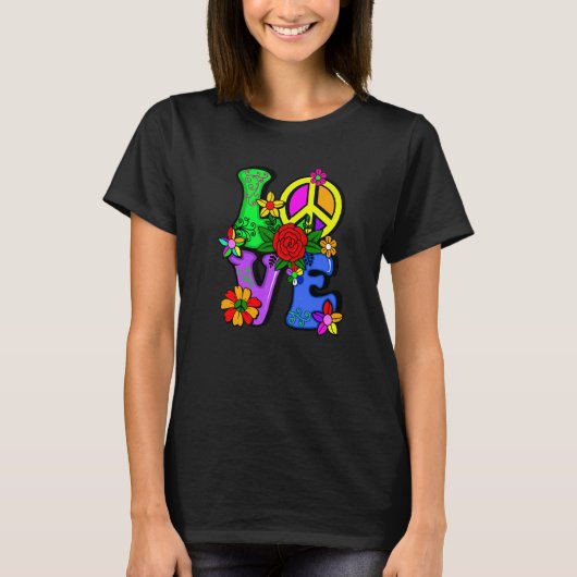 Retro 60's 70's Flower Power Hippy Groovy Love Pea T-Shirt (Vorderseite)