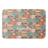 RETRO 60s 70s Hippy Van Feeling Groovy Floral Name Badematte (Vorderseite)
